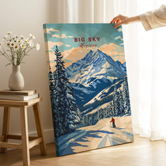 Big Sky Wall Art featuring a scenic mountain landscape in winter with trees and a skier.