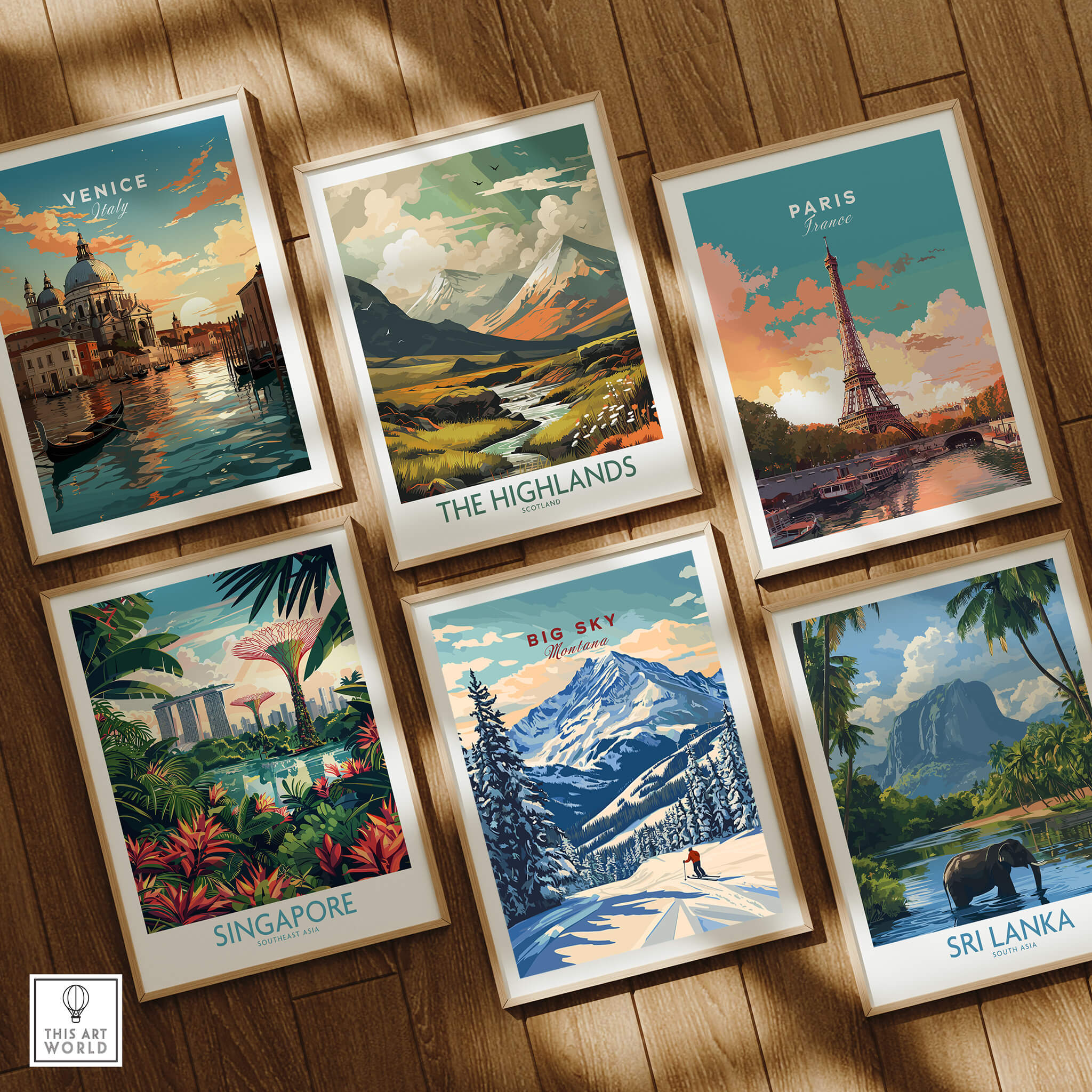 Big Sky Wall Art collection featuring stunning landscapes and iconic destinations like Venice and Paris.
