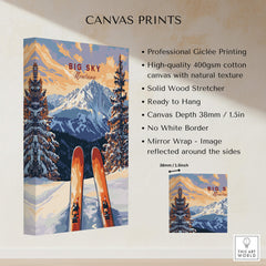 Big Sky Wall Art Poster - Ski Print showcasing vibrant skiing scenery and professional Giclée printing details.
