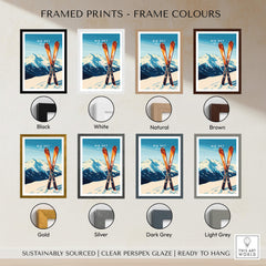 Framed prints showcasing various frame colors for Big Sky Print Montana - Ski Poster.