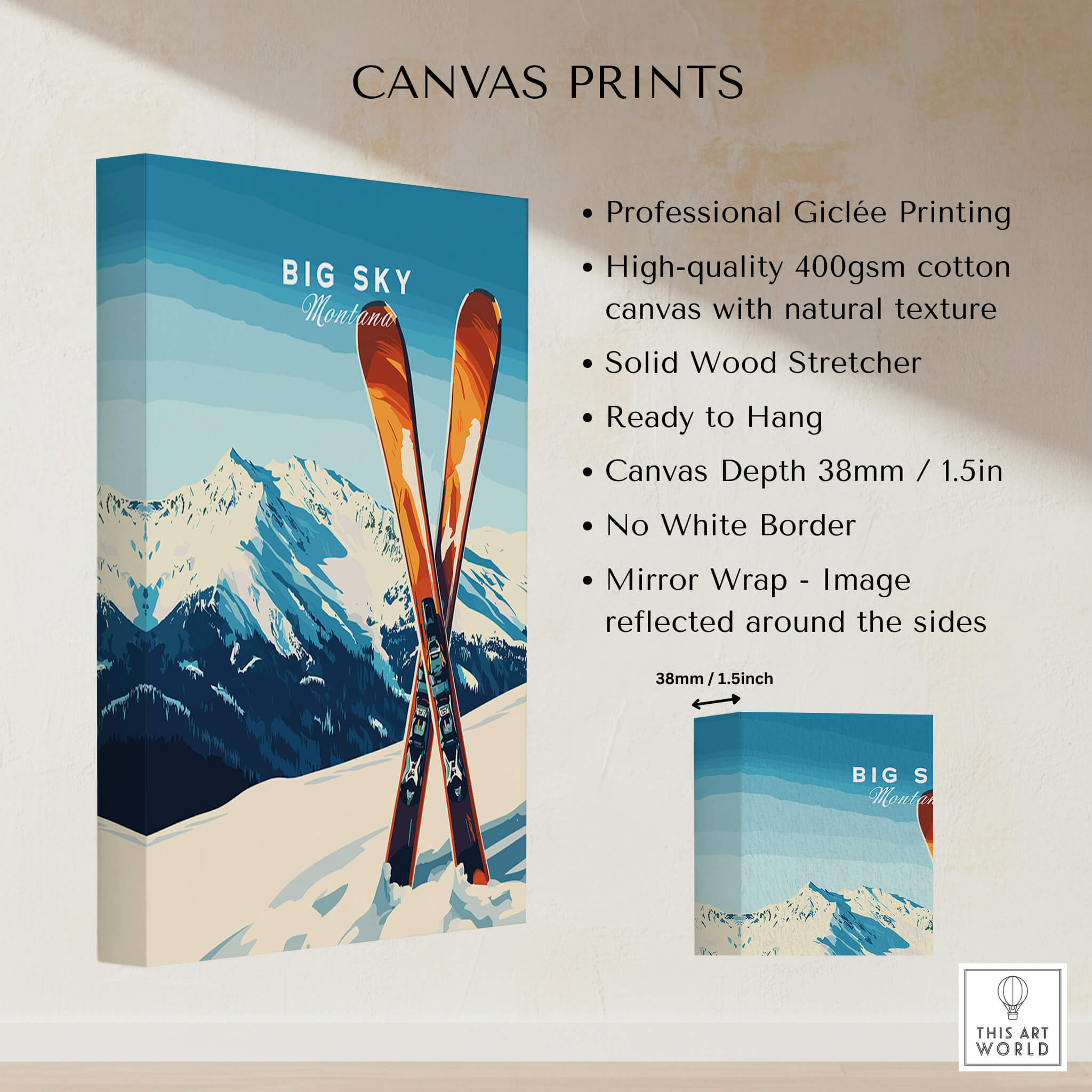 Big Sky Print Montana - Ski Poster showcasing vibrant ski art on high-quality canvas print.