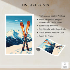 Big Sky Print Montana - Ski Poster featuring beautiful ski slopes and Montana landscape, perfect for home decor.