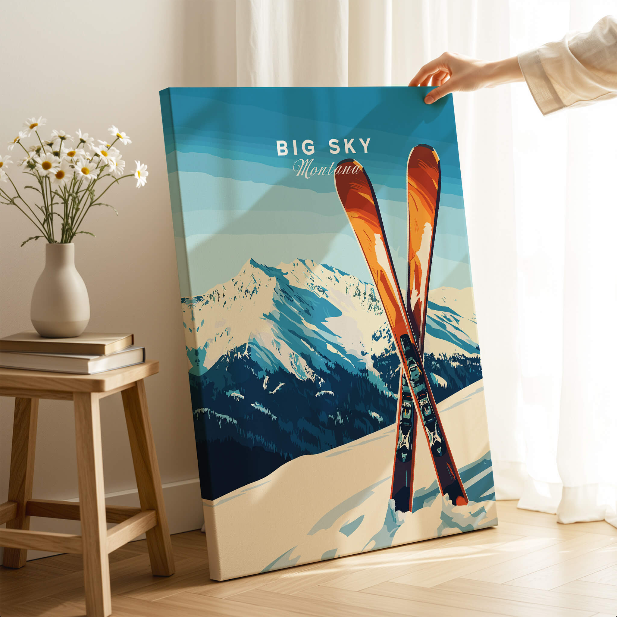 Big Sky Print Montana - Ski Poster featuring beautiful ski slopes and mountains in Montana.