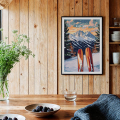 Big Sky Wall Art Ski Print featuring vibrant colors and a mountain backdrop, perfect for ski enthusiasts.