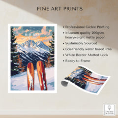 Big Sky Wall Art Ski Print featuring vibrant colors and professional Giclée printing, perfect for ski enthusiasts.