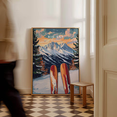 Big Sky Wall Art Ski Print featuring vibrant colors and mountain scenery, perfect for ski enthusiasts' home decor.