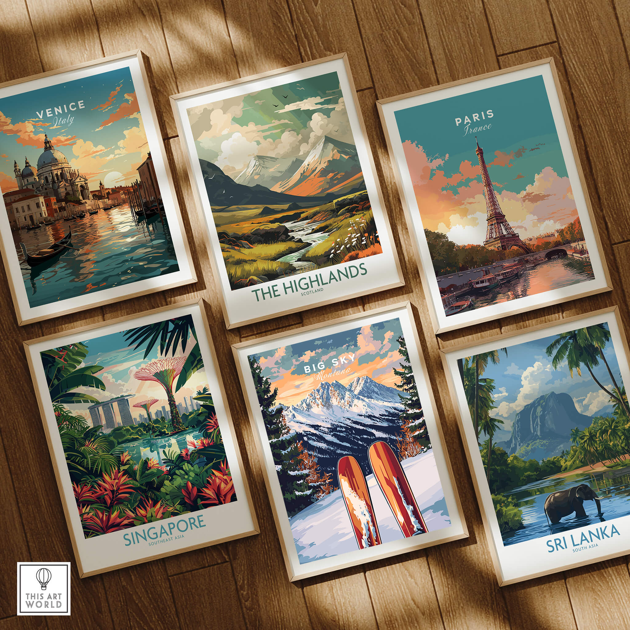 Colorful Big Sky Wall Art Ski Print among other travel-themed decor prints.