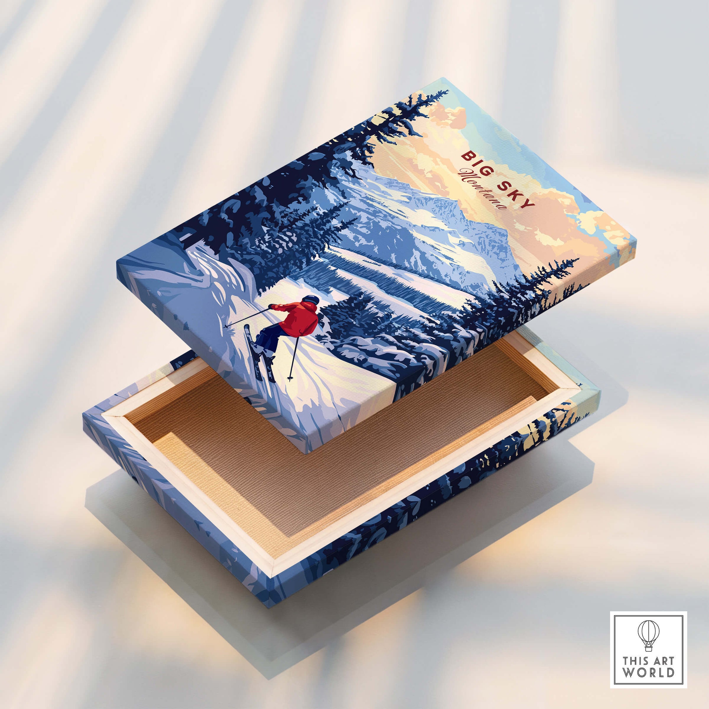 Big Sky Montana Poster - Ski Print featuring a scenic snowy mountain landscape.