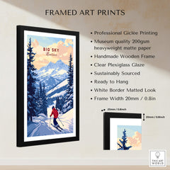 Big Sky Montana Poster - Ski Print in a framed art print featuring a skier in the mountains.