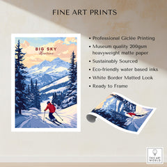 Big Sky Montana Poster - Ski Print featuring a skier in breathtaking mountain scenery.
