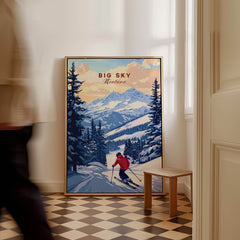 Big Sky Montana Poster - Ski Print featuring a skier in a beautiful mountain landscape