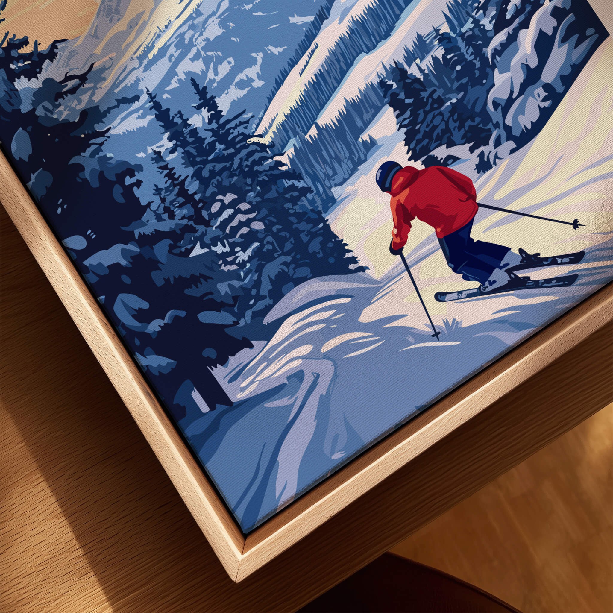 Big Sky Montana Poster - Ski Print featuring a skier navigating snowy trails in the mountains.