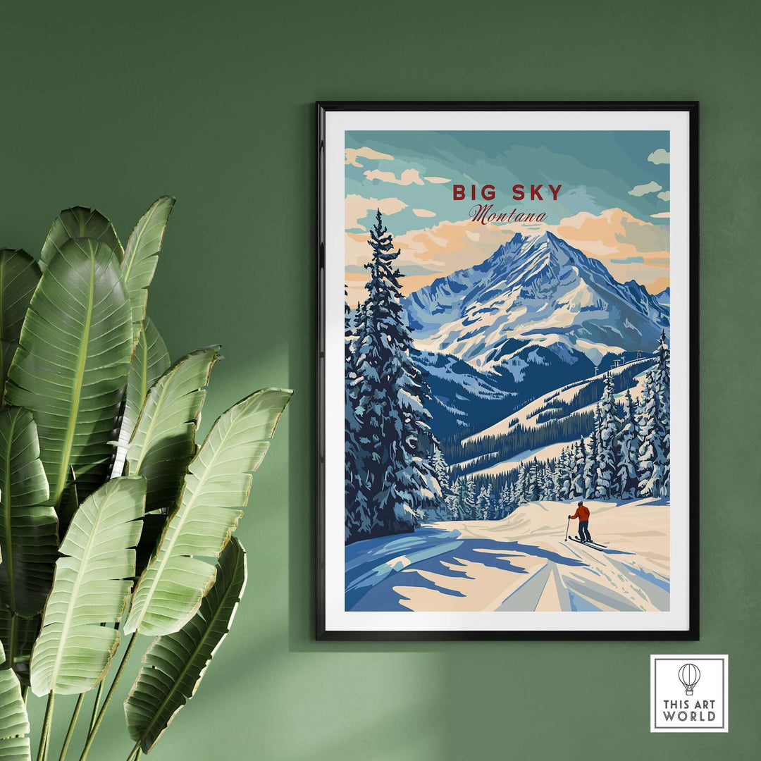 Big Sky Wall Art featuring a scenic mountain landscape and skier, perfect for enhancing home decor with nature's beauty.