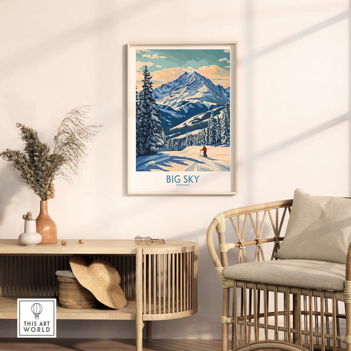 Big Sky Wall Art Print showcasing a vibrant mountain scene, perfect for inspiring nature-themed home decor.