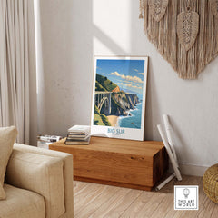 Modern Big Sur wall art print showcasing California's coastline in a stylish home setting.