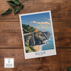 Big Sur wall art print showcasing California coast with bridge and ocean view, perfect for modern home decor.