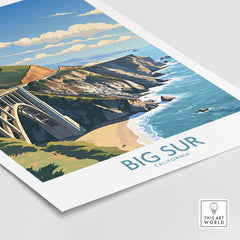 Big Sur wall art print showcasing California's stunning coastline in a modern style.