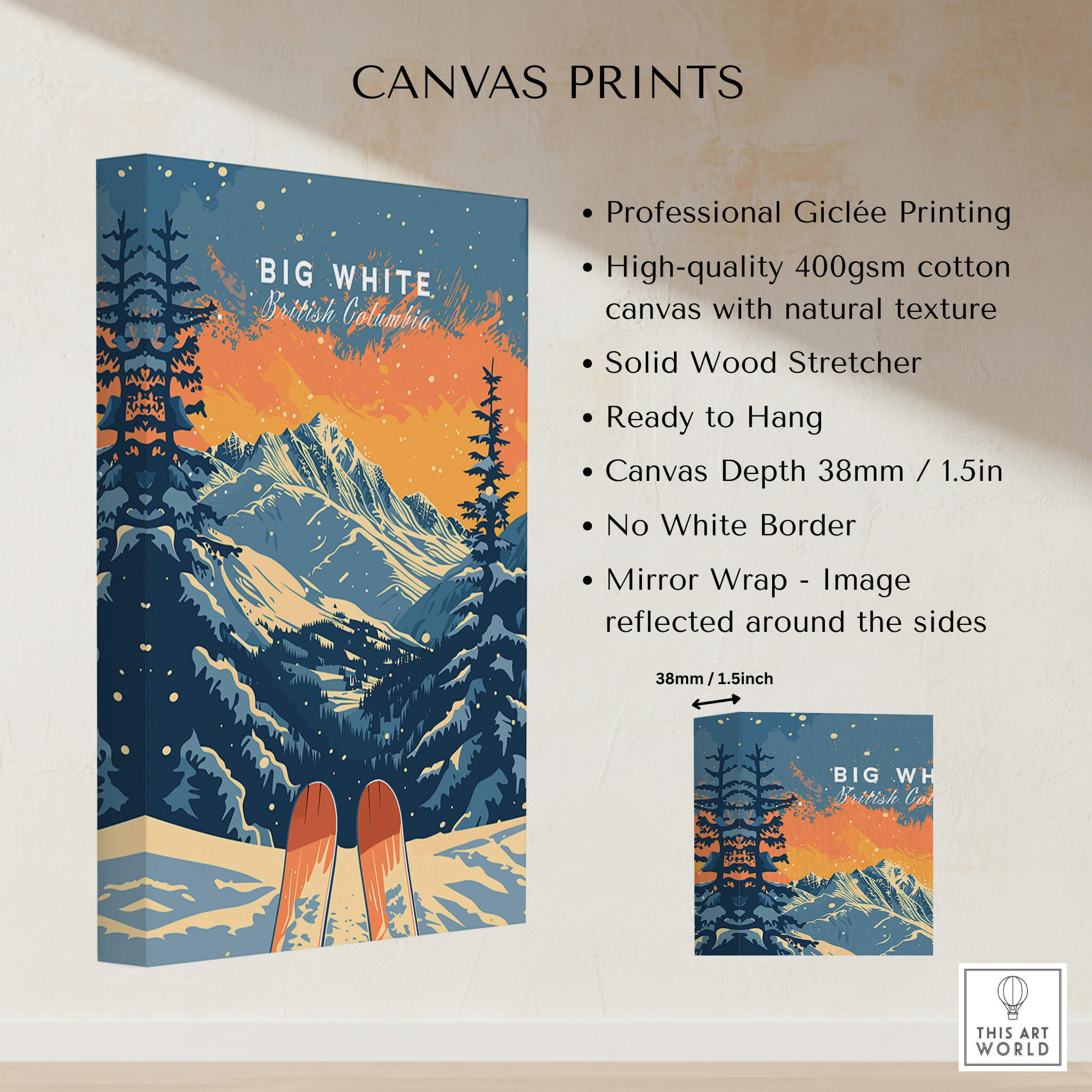 Big White Travel Poster - British Columbia displayed on high-quality canvas for home decor inspiration.