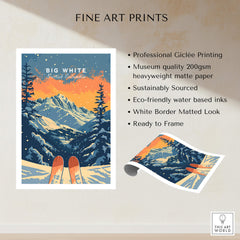 Big White Travel Poster - British Columbia showcasing stunning mountain landscapes and ski aesthetics.