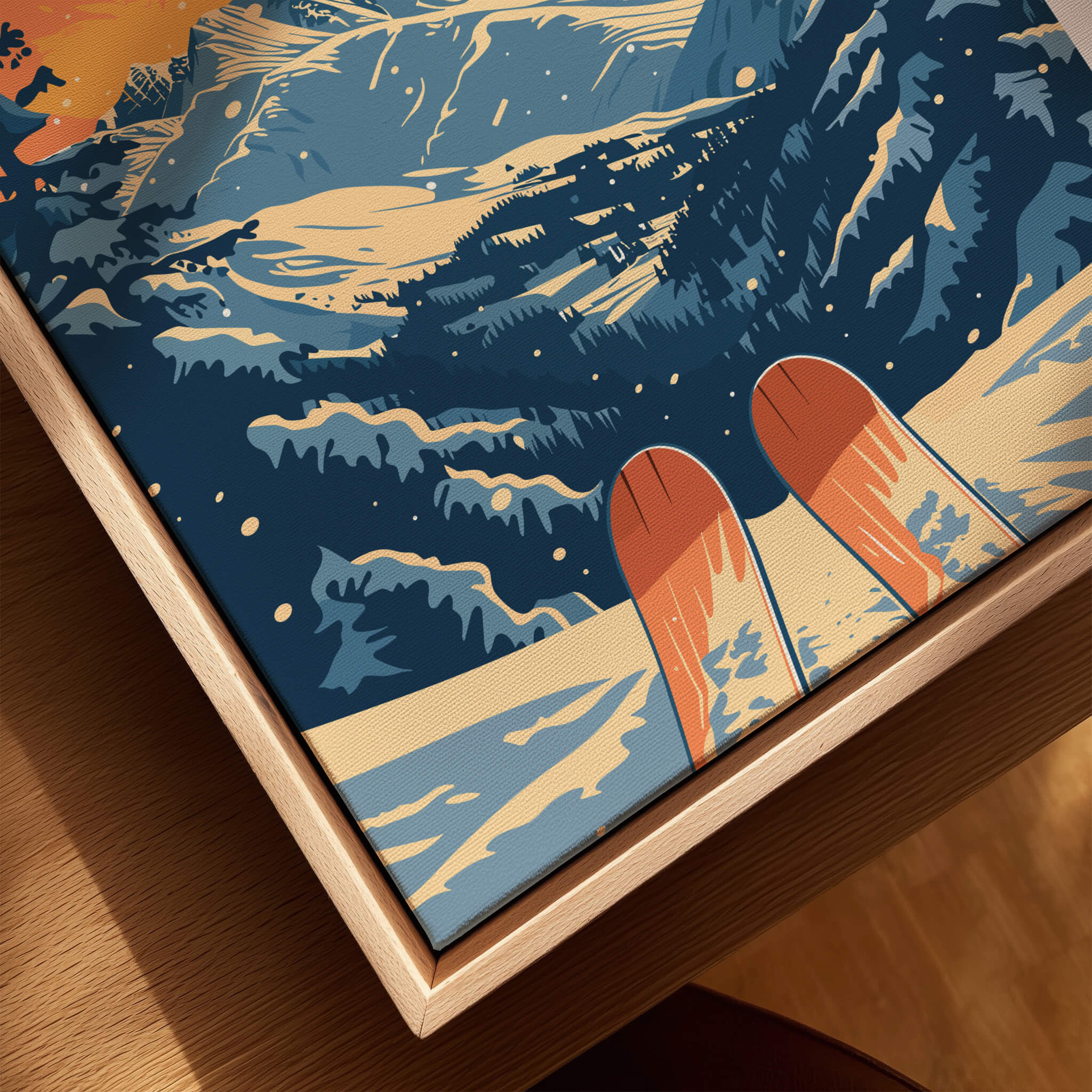 Big White Travel Poster - British Columbia featuring skis and majestic mountain scenery.
