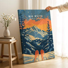 Big White Travel Poster - British Columbia showcasing stunning mountain scenery and vibrant colors.