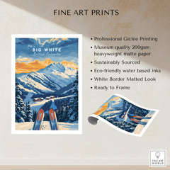 Big White Ski Poster - British Columbia showcasing stunning mountain views and ski adventure aesthetic.