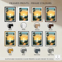Biscayne National Park sunset art print with eight frame color options, travel poster style.