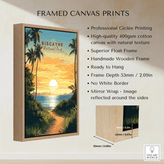 Framed canvas print of Biscayne National Park, sunset view, wooden float frame, wall art