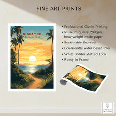 Biscayne National Park art print with sunset, palm trees, and ocean, unframed fine art poster