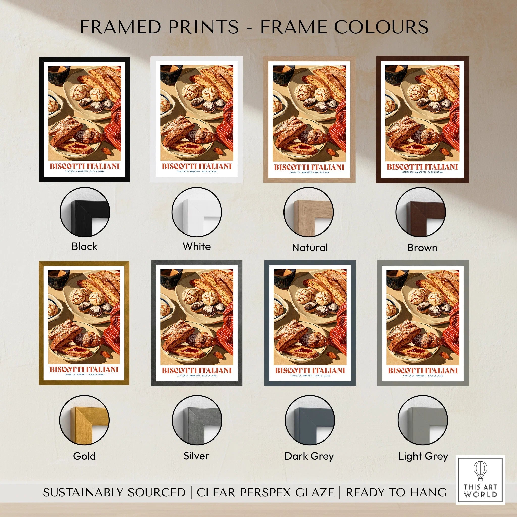 Italian Biscotti Kitchen Wall Art - framed print colour options