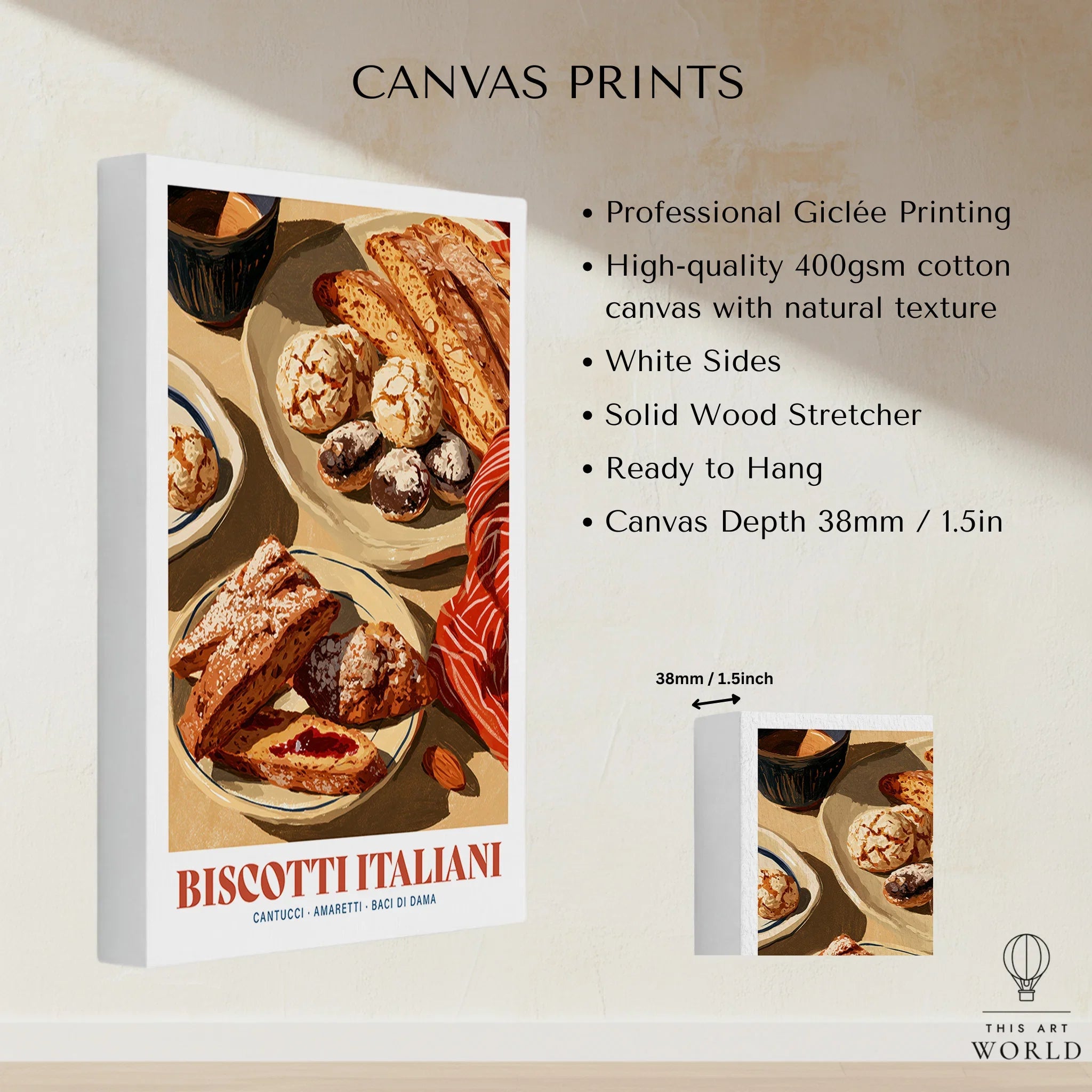 Italian Biscotti Kitchen Wall Art - canvas print stretched cotton canvas details