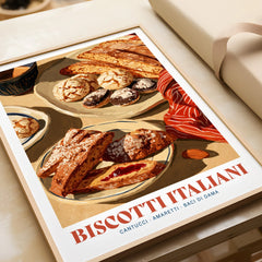 Italian Biscotti Kitchen Wall Art - framed art print closeup gift unwrapped natural frame