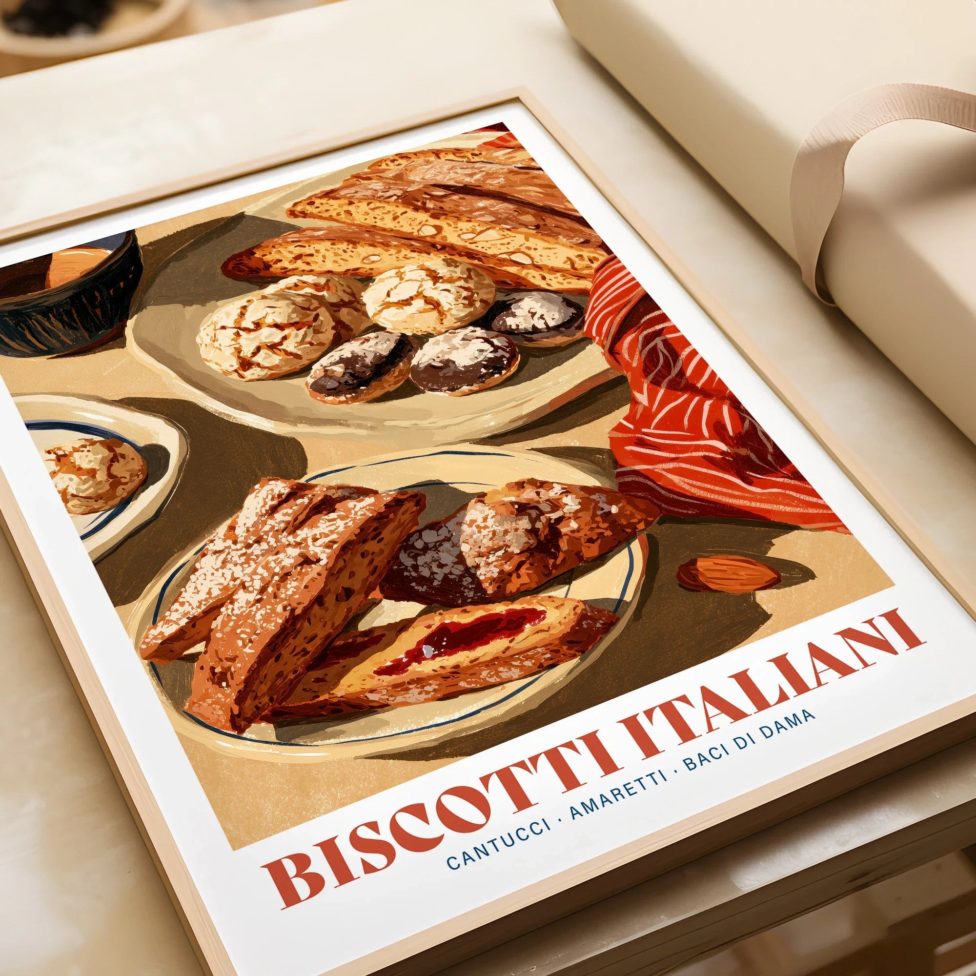 Italian Biscotti Kitchen Wall Art - framed art print closeup gift unwrapped natural frame