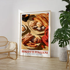Italian Biscotti Kitchen Wall Art - large framed print room setting chair plant