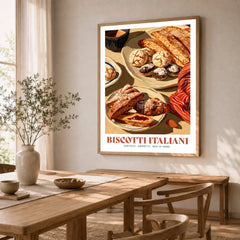 Italian Biscotti Kitchen Wall Art - dining room framed print natural wood frame mockup ThisArtWorld