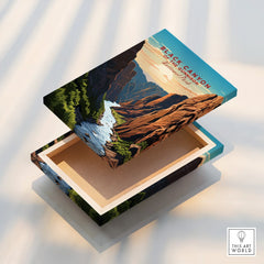 Black Canyon National Park art print on open canvas box, featuring scenic canyon landscape.