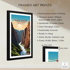 Framed Black Canyon National Park art print on wall with print quality and frame details shown.