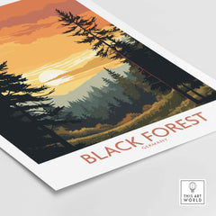 Black Forest modern art print showcasing vibrant nature scene, perfect for decorating your space and celebrating travel memories.