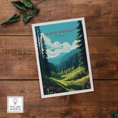 Black Forest Poster Print showcasing vibrant landscapes and forests of Germany, perfect for home decor.