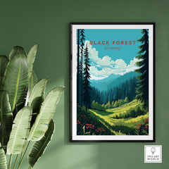 Black Forest Poster Print showcasing lush landscapes and trees, bringing a touch of Germany's charm to your home decor.