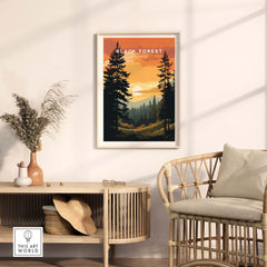 Black Forest Print at Sunset showcasing sunset over German mountains, perfect for travel enthusiasts.