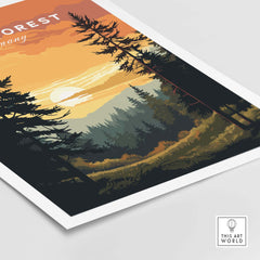 Black Forest sunset print showcasing serene German mountains and lush greenery, perfect for travel enthusiasts.