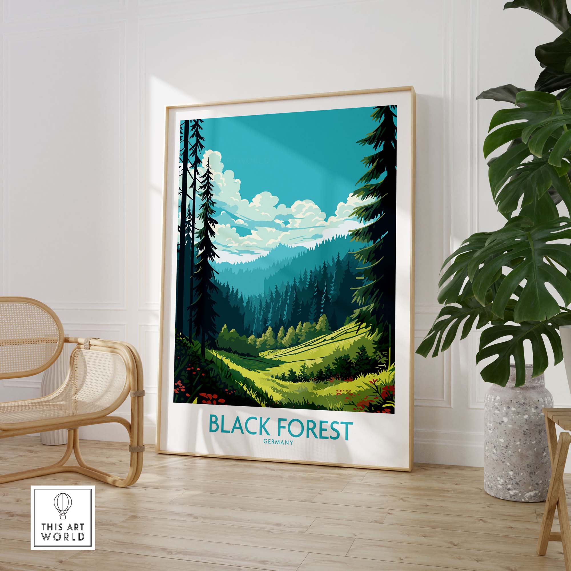 Stunning Black Forest Wall Art from Germany showcasing lush greenery and mountains, perfect for home decor.
