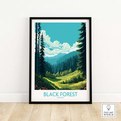 Stunning Black Forest Wall Art featuring lush green landscapes and trees, perfect for home decor, Germany-inspired poster.