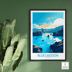 Blue Lagoon Iceland poster featuring serene blue waters and scenic landscapes, modern wall art for home decor.