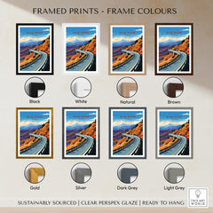 Various frame color options for the Blue Ridge Parkway Poster framed prints, showcasing vibrant travel art.