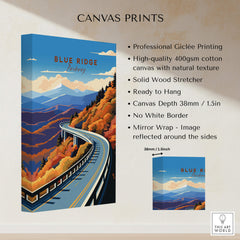 Blue Ridge Parkway Poster showcasing vibrant colors and scenic views, perfect for home decor and travel memories.
