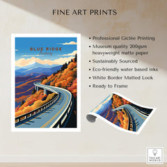 Blue Ridge Parkway Poster showcasing the scenic drive with vibrant autumn colors and detailed illustration.