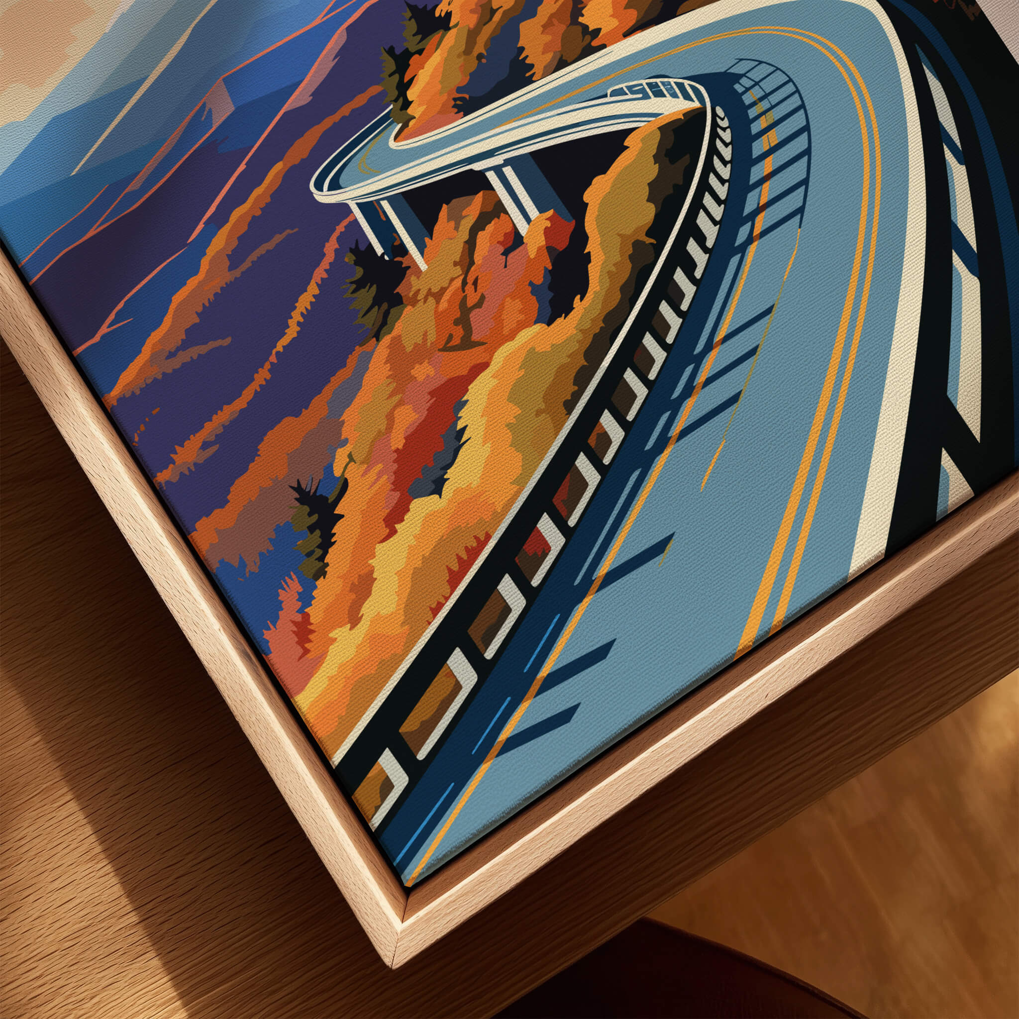 Blue Ridge Parkway Poster showcasing a winding road through vibrant autumn landscapes.