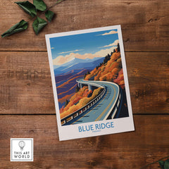 Blue Ridge Parkway wall art print featuring a colorful landscape and winding road, perfect for home decor or gallery wall.
